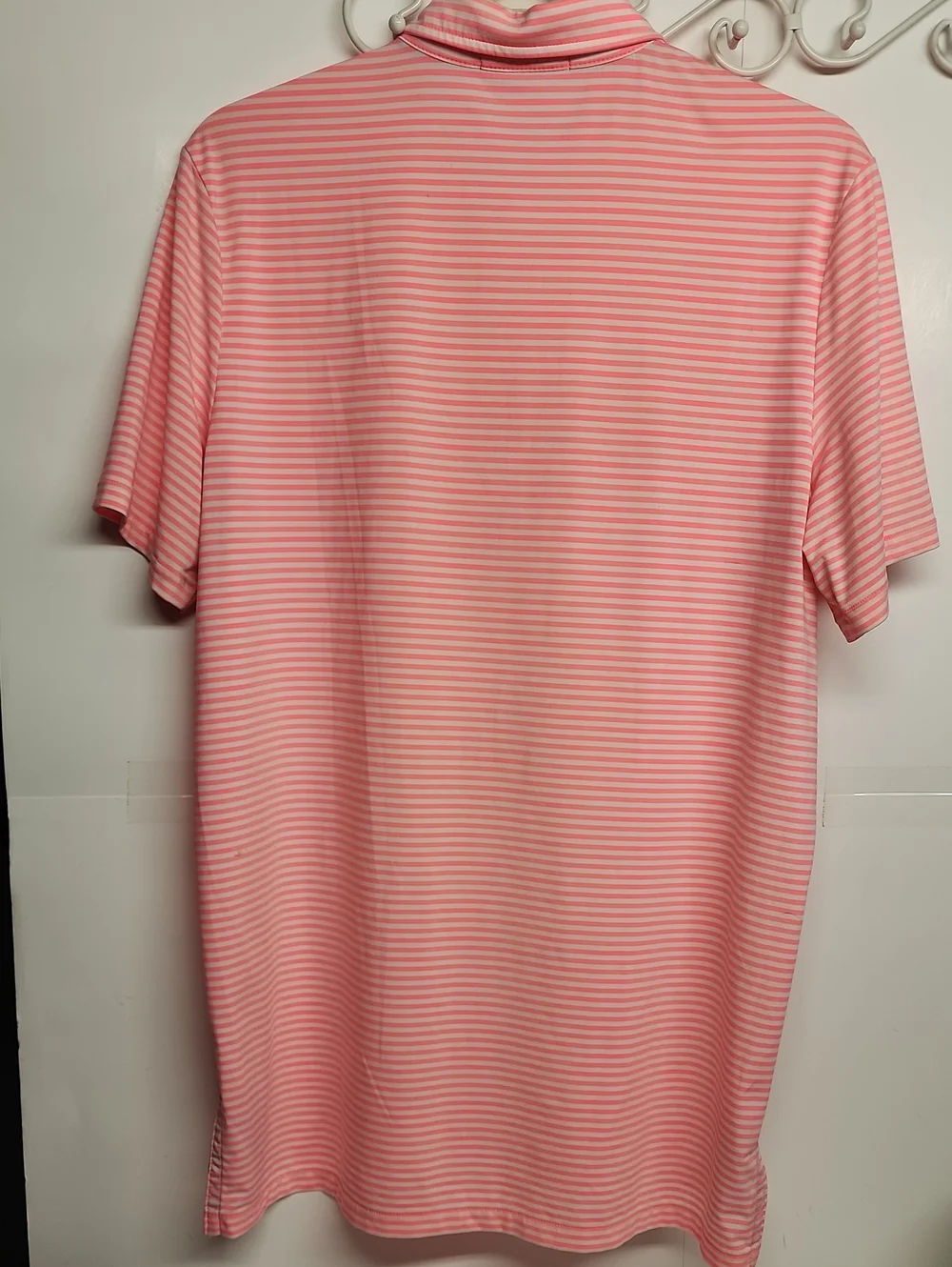 Ralph Lauren RLX Coral Pink & White Striped Polo GOLF Size L Trendy& Comfortable